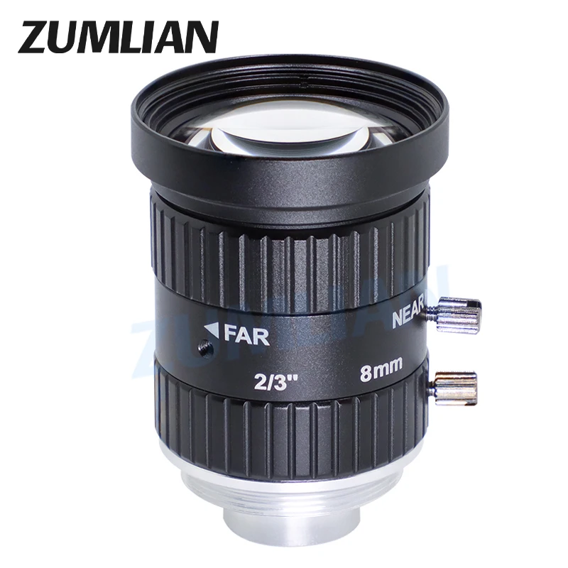 ZUMLIAN 10MP Lens 8mm C-Mount 2/3 Inch Lens F2.8 Manual Iris Low Distortion Optics Lens laboratory Basler Cameras