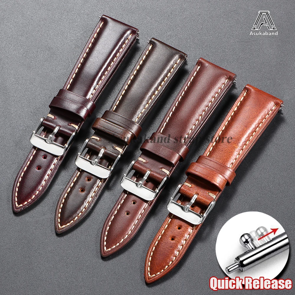 18mm 19mm 20mm 21mm 22mm Universal Brown Vintage Oil Wax Leather WatchStrap Head Layer Cowhide Watchband Accessories Pin Buckle