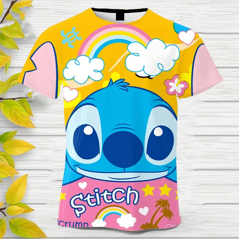 

2024 Summer Disney Stitch Cartoon Patterns 3D T-Shirt Women's Street Sports Top Kids Anime T-Shirt Unisex