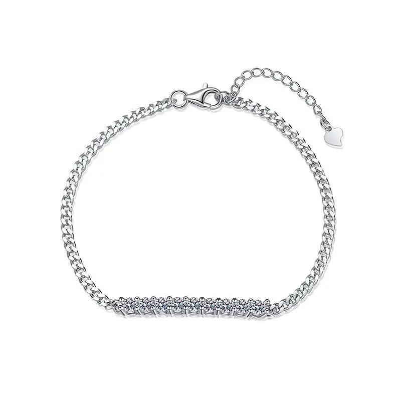 Pulsera cubana de moissanita temperamento 90 puntos diamante único 3mm 10 puntos pulsera de moissanita marca PT950 de platino