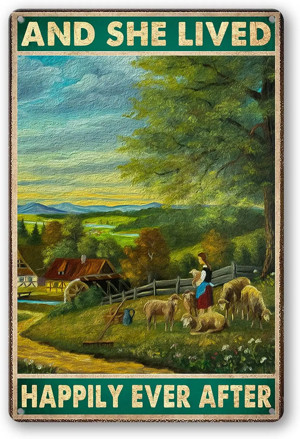 And She Lived Happily Ever After Sign Metal Tin Signs, Vintage Shepherd Women On The Farm Art Poster Plaque Home Living Roo sign
