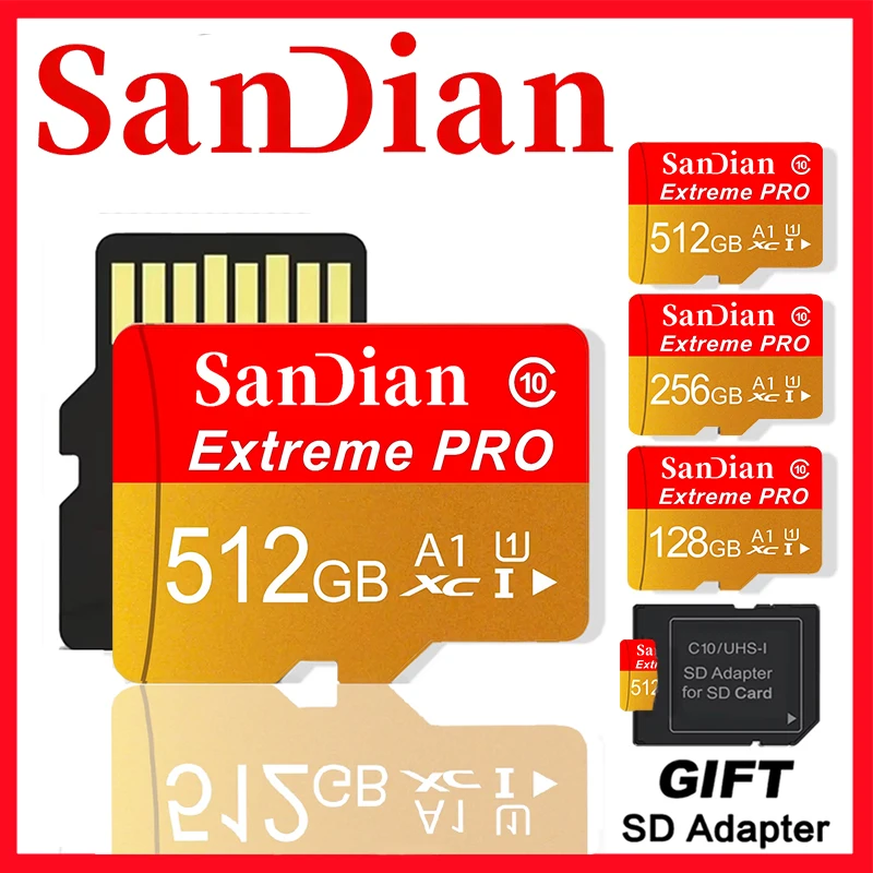 High Speed Memory Card 512GB 256GB 64GB TF Cards SD Cards Micro TF SD Card Shockproof Class 10 UHS-II for Phone/Laptop/PC