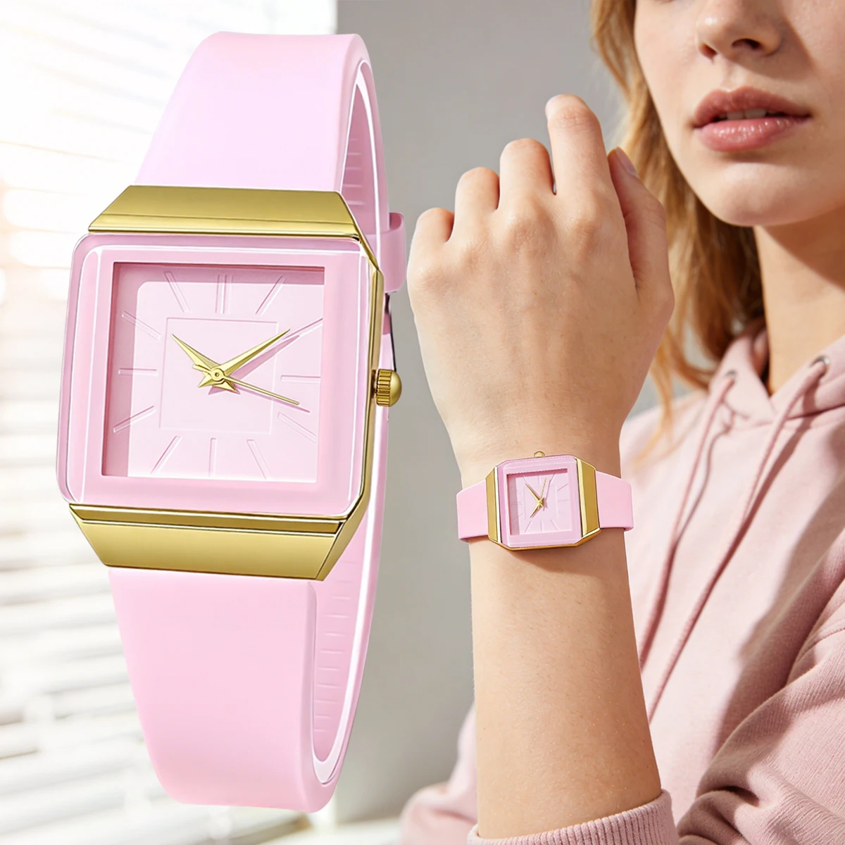 Temperament Sample Women Ladies Sport Causal Square Silicone Quartz Wrist Watches