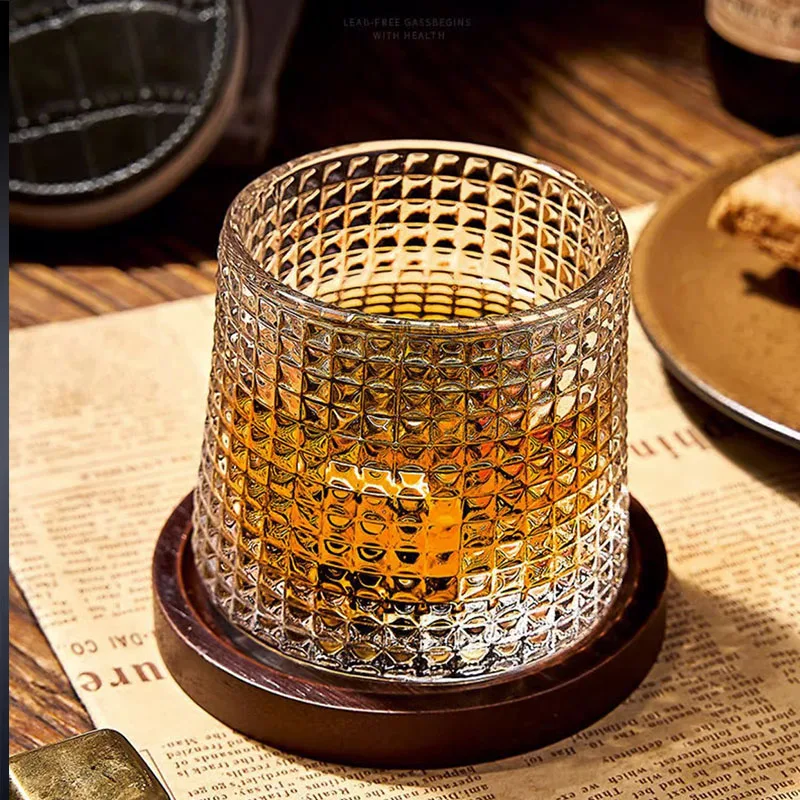 Creative Whiskey Glasses Durable Spinning Glassware Cocktails Wine Brandy Cup Water Juice Tea Mug Party Drinking Glass Tumbler