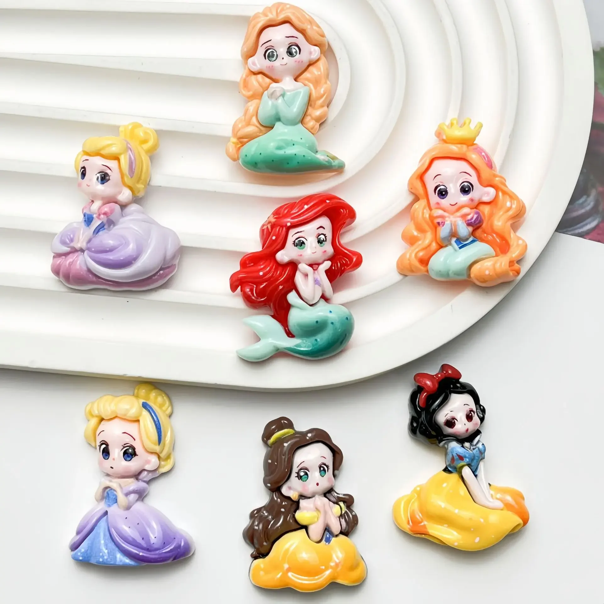 5pcs Cute Disney Beautiful Princess Cartoon Resin Flatback Supplies Charms for Diy Kawaii Resin Accessories Crafts Materials