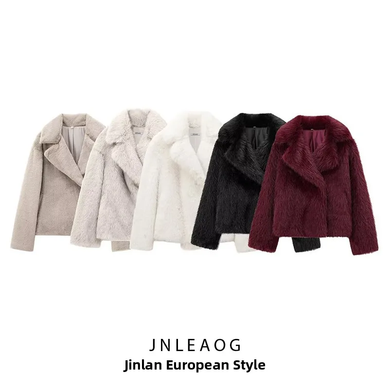 

Модная куртка с эффектом искусственного меха JNLEAOG, женская дизайнерская верхняя одежда в уличном стиле, с длинными рукавами, приталенного кроя, без капюшона