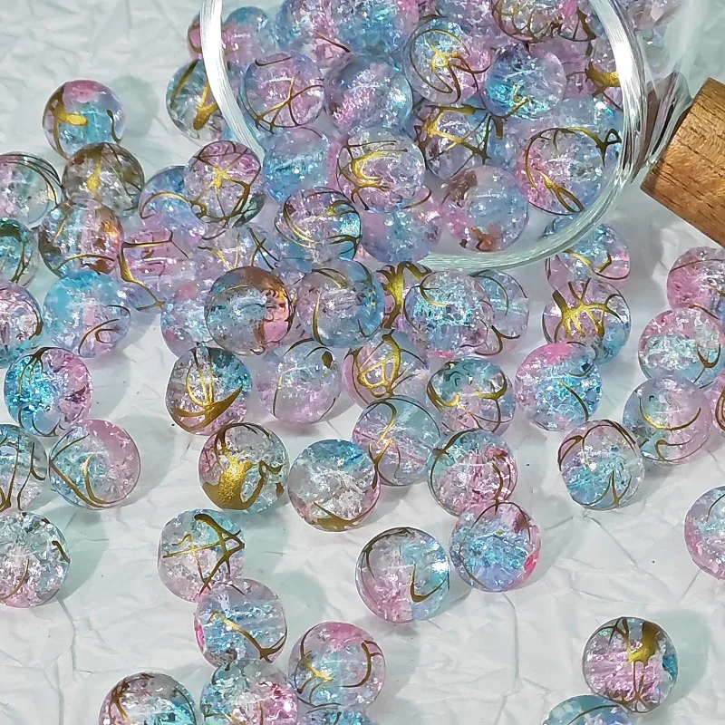20/50pcs 8/10mm Burst Ice Through Colourful Glass Beads Round Loose Beads for Jewelry Making DIY Bracelet Accessories Supplies