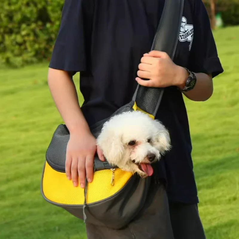 Mochila de malla transpirable para mascota, bolso de una sola parte trasera para perro pequeño, Pomerania de peluche, ligero y portátil para caminar al aire libre