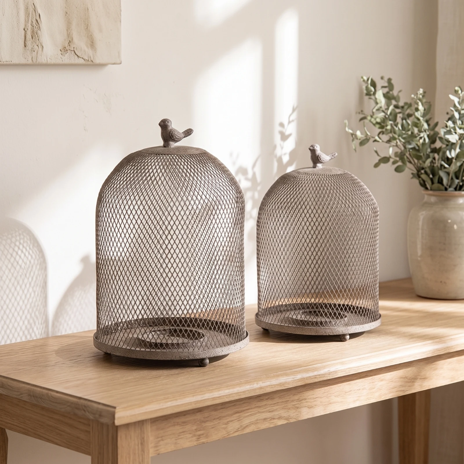 2 Pieces Birdcage Candle Lantern Vintage-Style Iron Lantern with Bird Ornament Decor Tabletop for Dining Table, Living Room