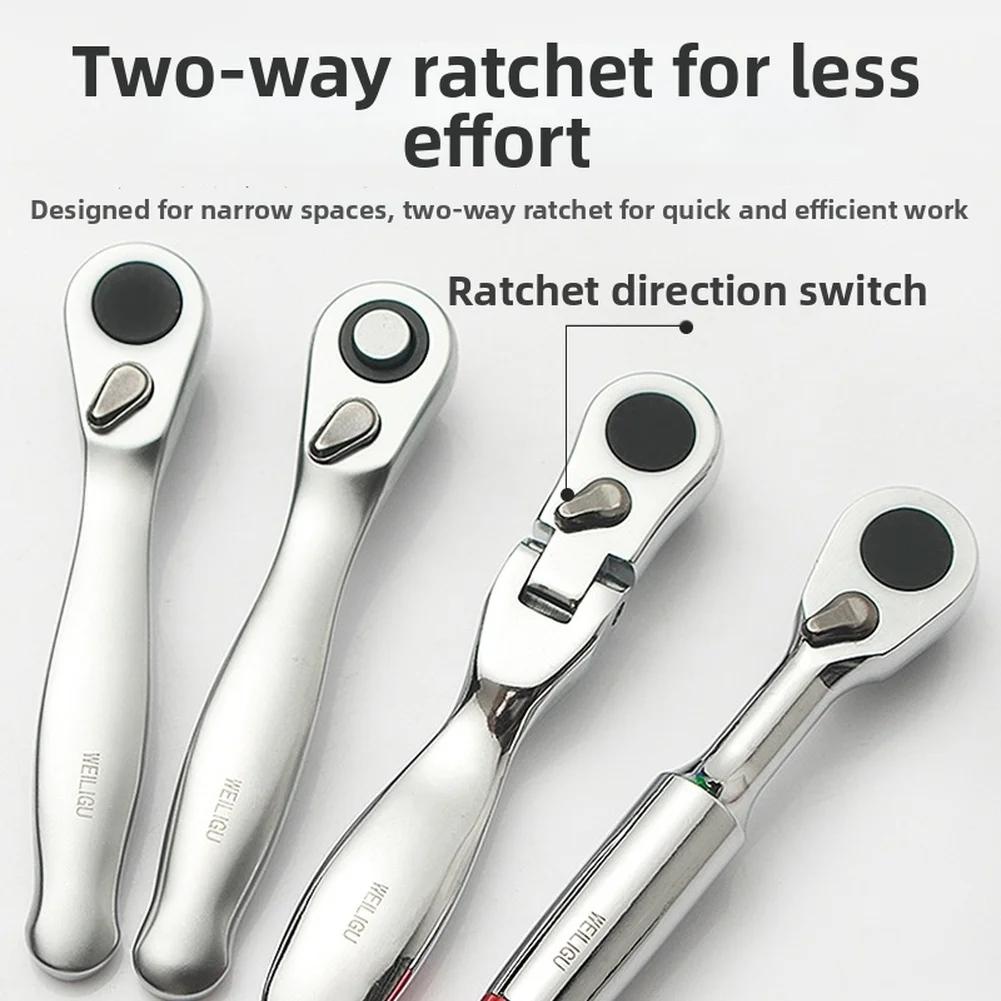 72 Tooth Ratchet Wrench 1/4 Inch Chrome Vanadium Steel Screwdriver Bit Set For Home DIY Repair Compact Red Handle Reversible
