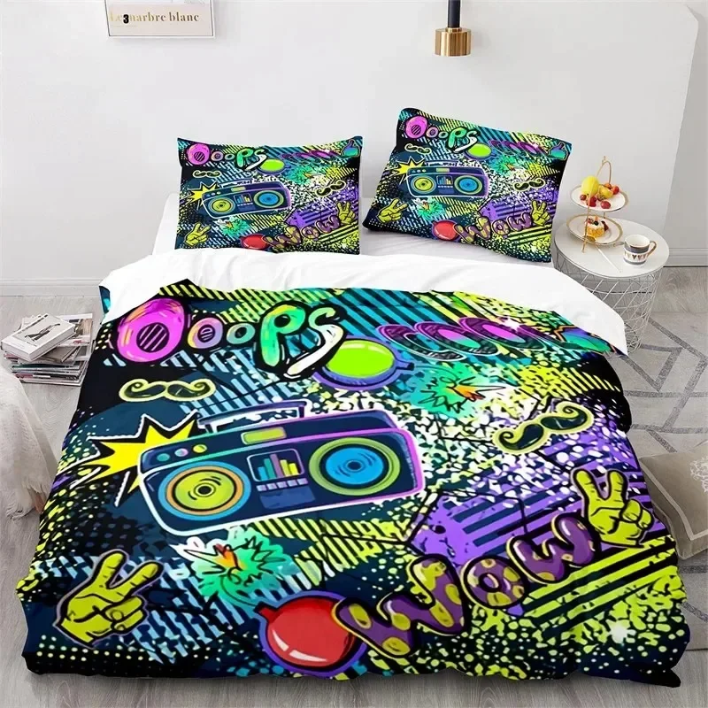 Graffiti Hip Hop Modern Street Art Bedding Set Bedroom Soft Modern Bedspreads Comefortable Duvet Cover Quilt Cover Pillowcase