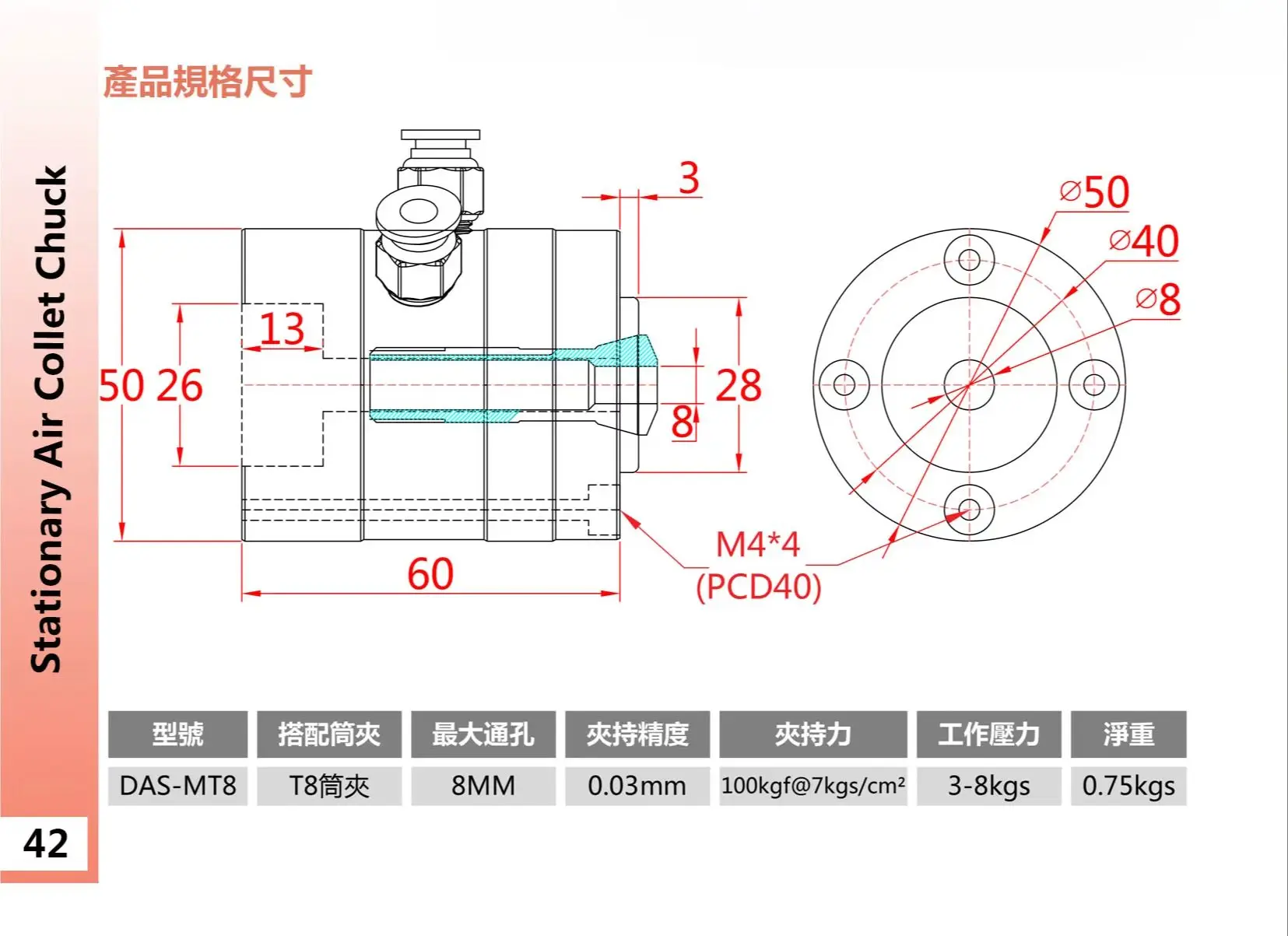JAC-5C-D Mini Pneumatic Chuck | Front-Push Collet for Precision Automation & CNC Machining
