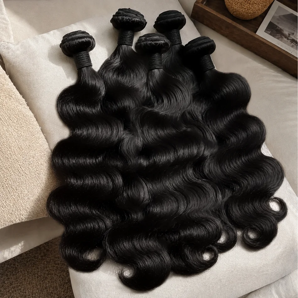 

1 3 4 PCS Body Wave Bundles Human Hair 30 40 Inch Brazilian Real Human Hair Natural Black Water Wave Raw Hair Weave Bundles Extensions