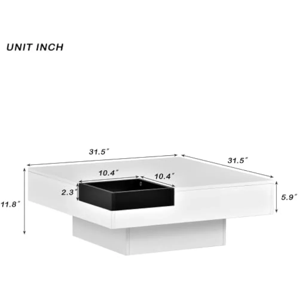 Table basse LED avec plateau amovible et télécommande, bande lumineuse enfichable, 16 couleurs, blanc, design minimaliste moderne, salon