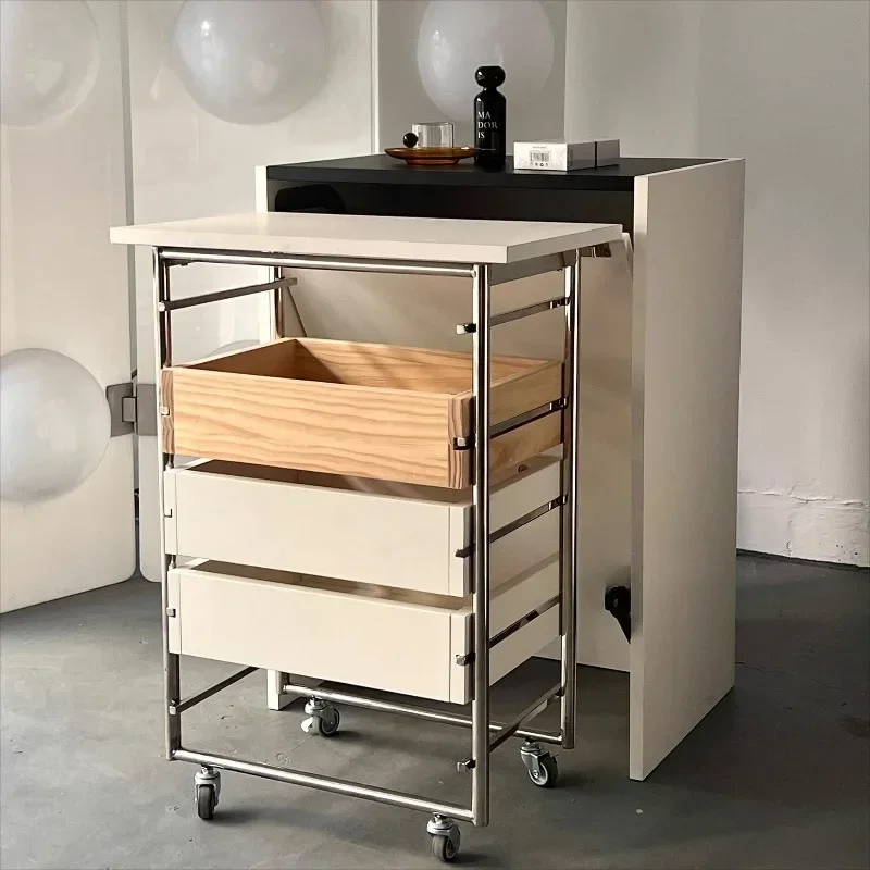 medieval solid wood folding table, multi-functional rectangle, invisible bedside table, movable trolley, study office desk