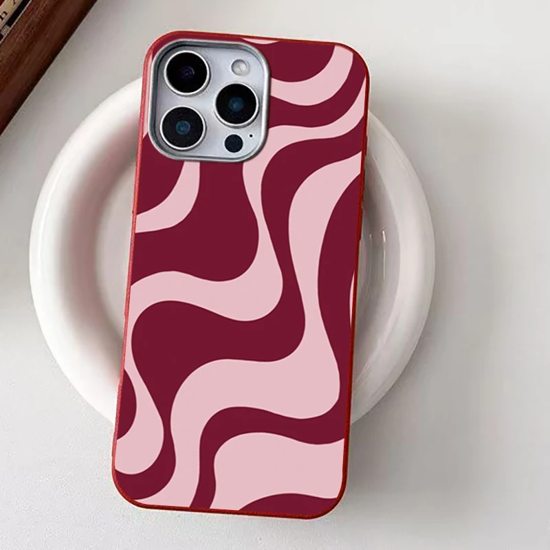 เคสโทรศัพท์ลายคลื่นนามธรรมสีชมพูย้อนยุค สำหรับ iPhone 17 16 Pro 16E 15 14 13 12 11 Pro Max 17 Air X XR XS 7 8 Plus แบบนิ่ม