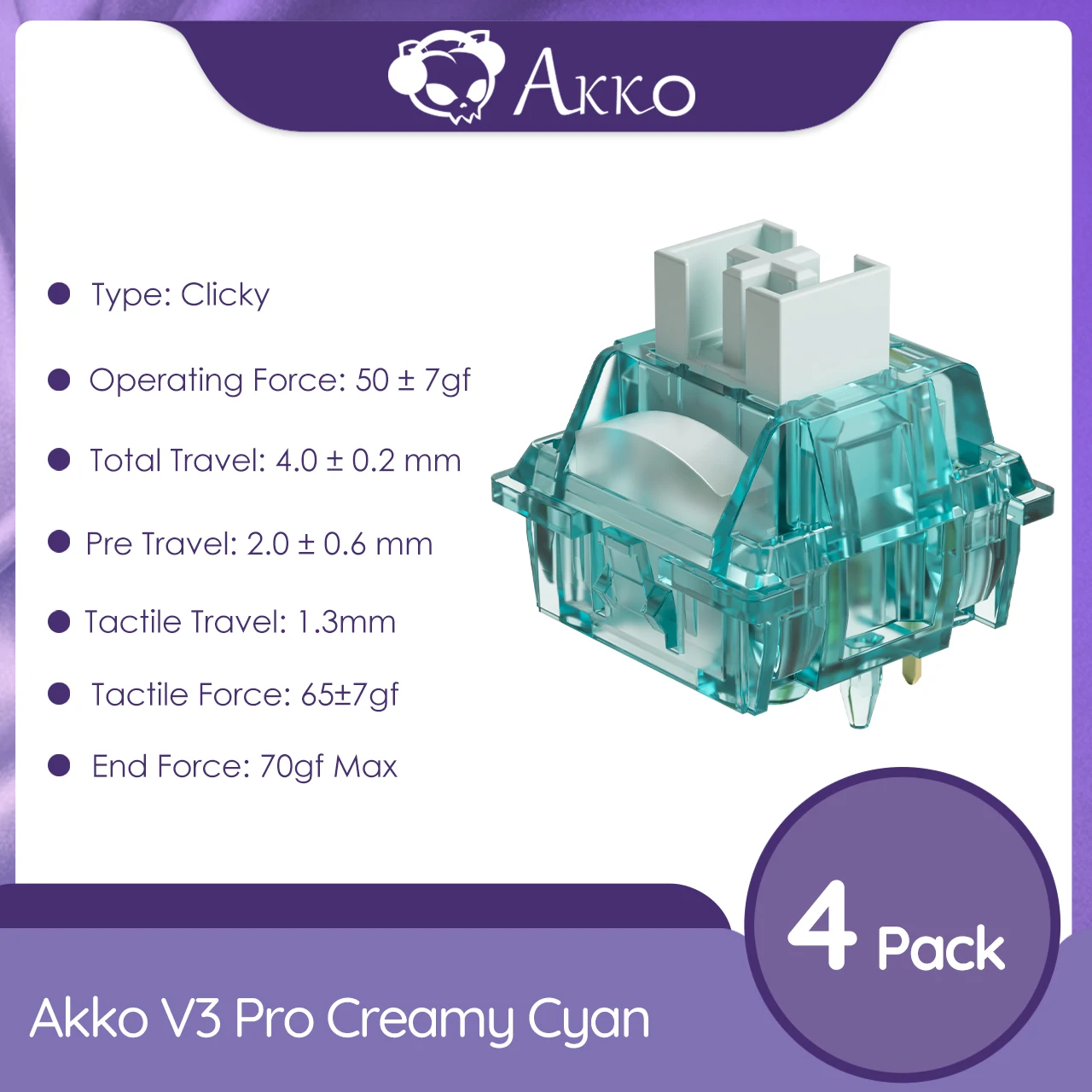 Akko Creamy Cyan Switch 5 Pins 50 ± 7gf Clicky Switch Factory 