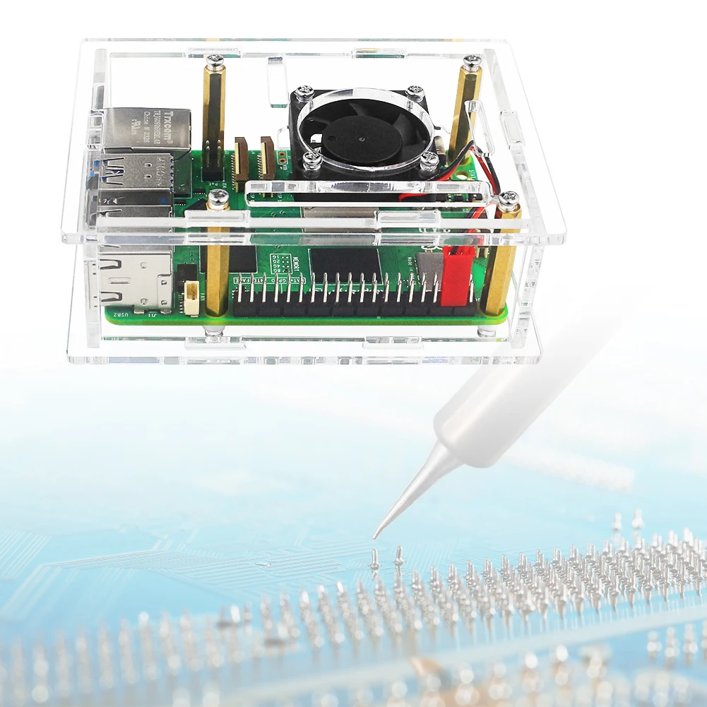 

Для Raspberry Pi 5, акриловый корпус, медные/алюминиевые радиаторы для Pi 5, макетная плата, защитный корпус с охлаждающим вентилятором