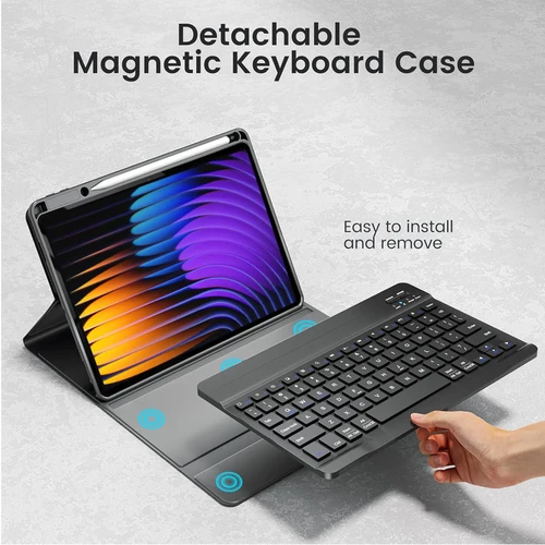 Imagen 2 del producto Funda con teclado para Xiaomi Pad 7 de 11,2 pulgadas, teclado Bluetooth desmontable con estuche porta lápices para Xiaomi Pad 7 Pro de 11,2 pulgadas