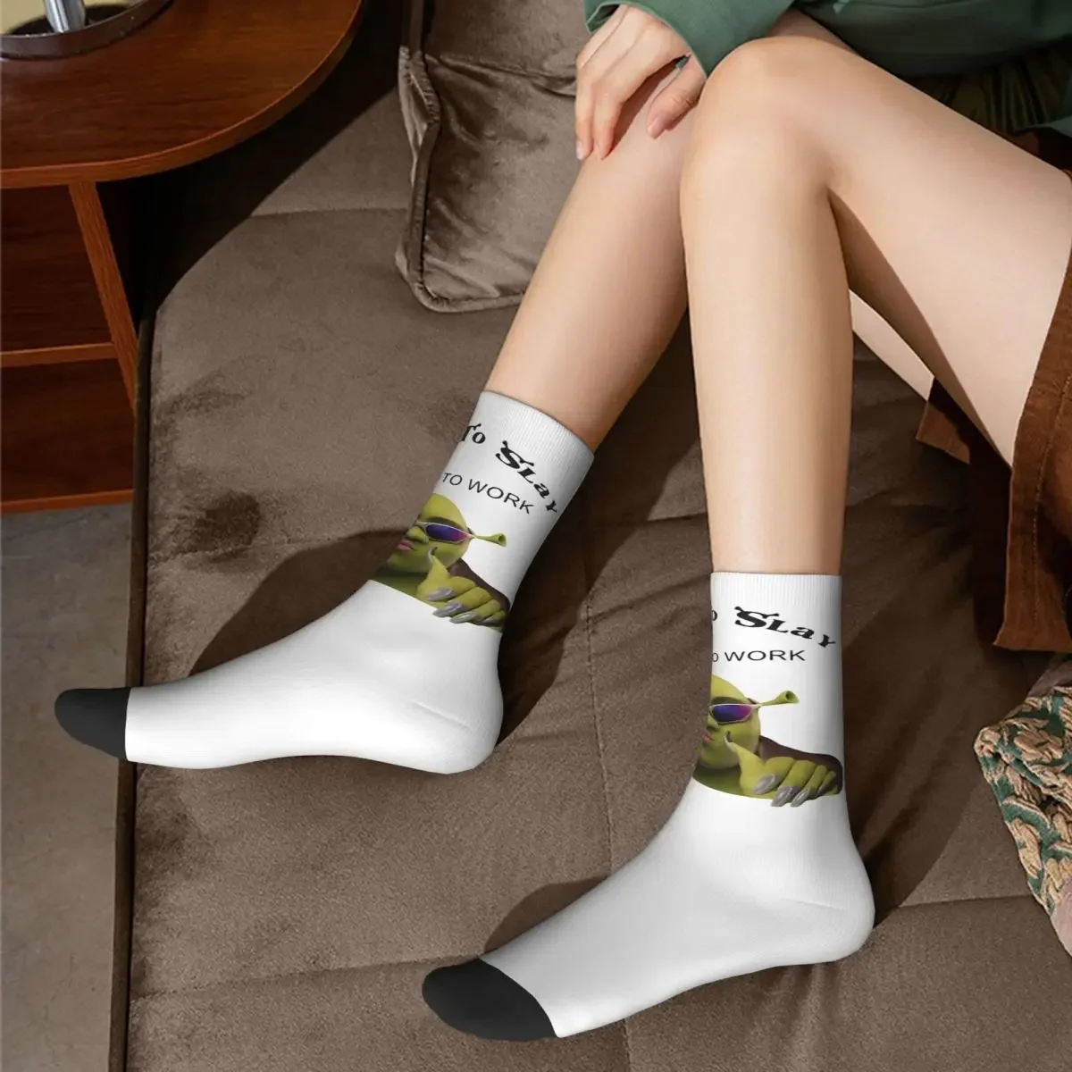 Autumn Winter Retro Unisex Born To Slay Forced To Work Funny Shreks Socks Non-slip Skateboard Socks