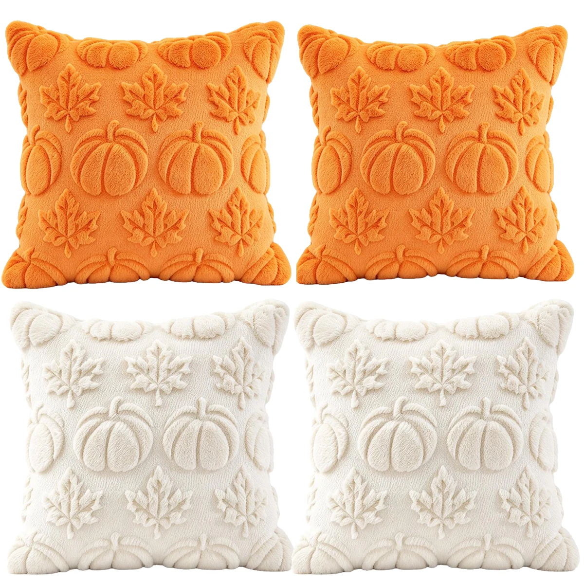 Fall Pumpkin Throw Pillow Covers 18x18 inch Rust Autumn Thanksgiving Decorations, Soft Fluffy Plush Faux Fur For Sofa Couch Bed