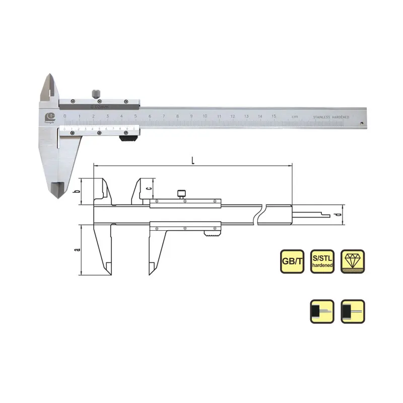 Guanglu Mechanical Stainless Steel Vernier Calipers 0-150mm/0-200mm/0-300mm Ranges +/-0.03mm Accuracy 0.01mm Resolution 6-Month