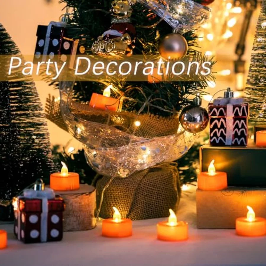 24 Pack Orange Tea Lights Candles, Flickering Warm Yellow Flameless LED Candles (Orange) Theme Party, Halloween, Fall Decor 1