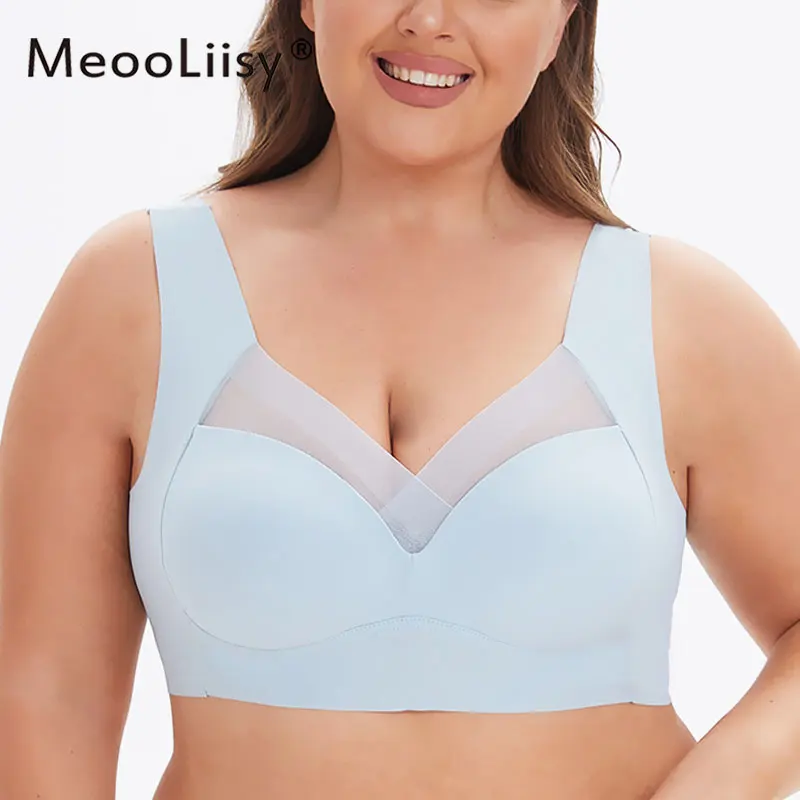 

MeooLiisy Plus Size No Wire One-piece Bras for Women Seamless Fixed Cups Sports Larger Lingerie Full Coverage