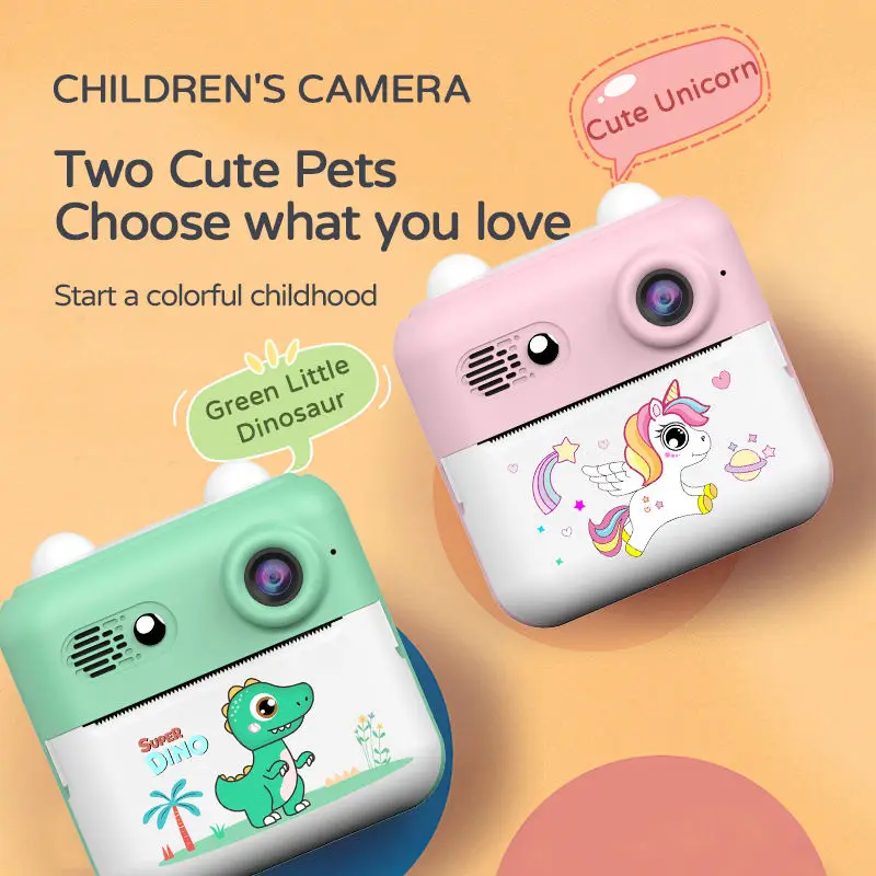 Kids Color Your Photo Instant Thermal Print Camera HD Picture Video with Pen Gift Children's First Polaroid Hot Toy for Birthday