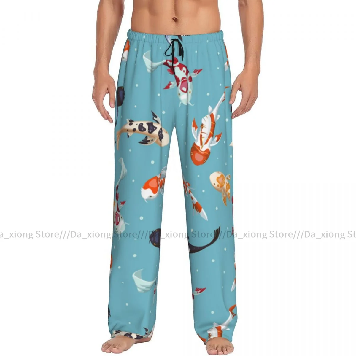 

Пижама мужская повседневная, длинные штаны, свободный эластичный пояс, уютная одежда для сна с принтом рыбок-кои, домашние штаны для отдыха