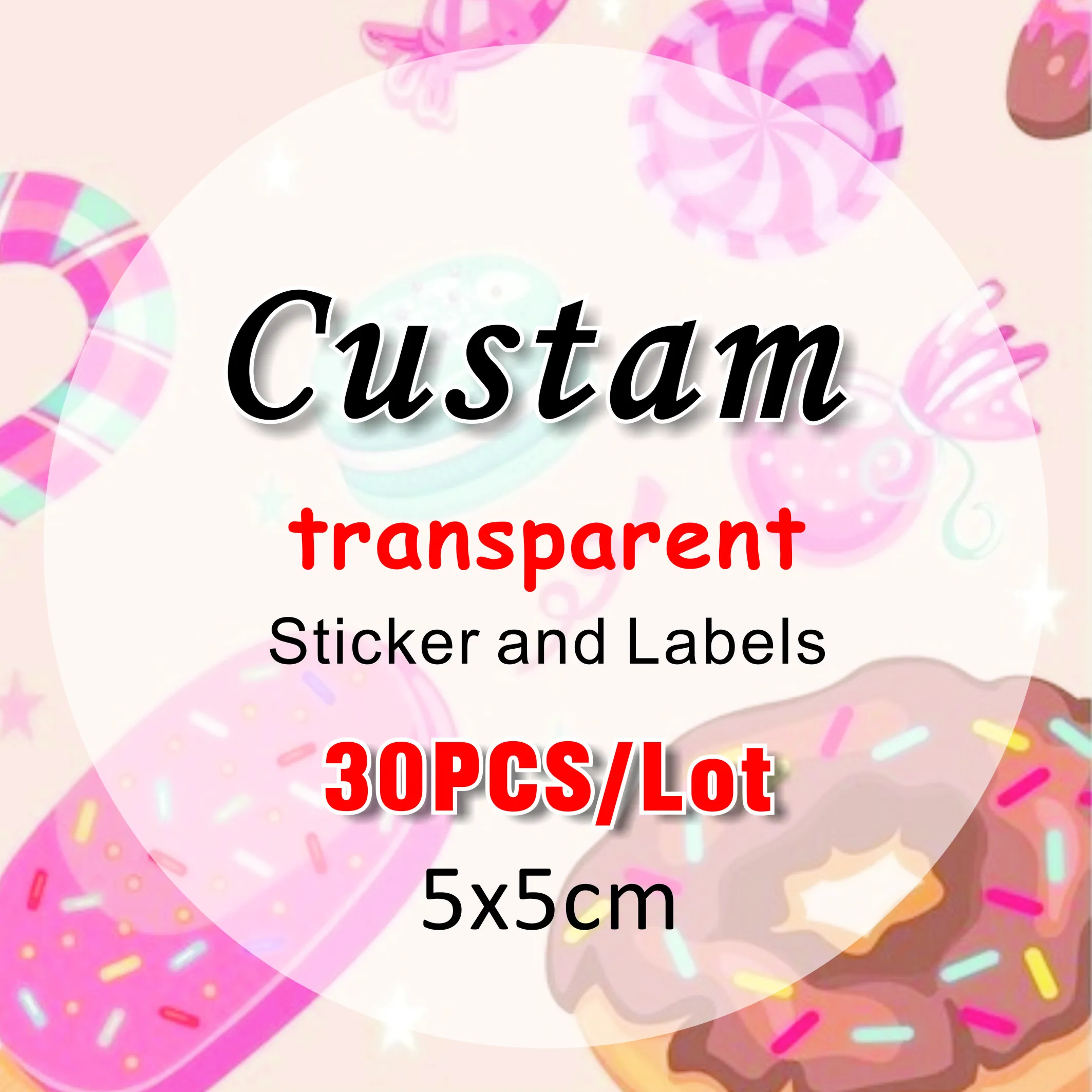 Adesivos impermeáveis transparentes com logotipo personalizado, caixa de presente, casamento, aniversário, tamanho personalizado, 5x5cm, 30pcs