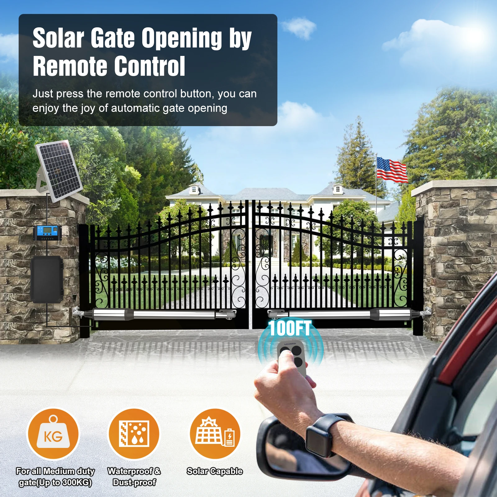 Automatic Dual Swing Gate Opener with Remote Complete Kit for Swing Gate Up to 300KG.