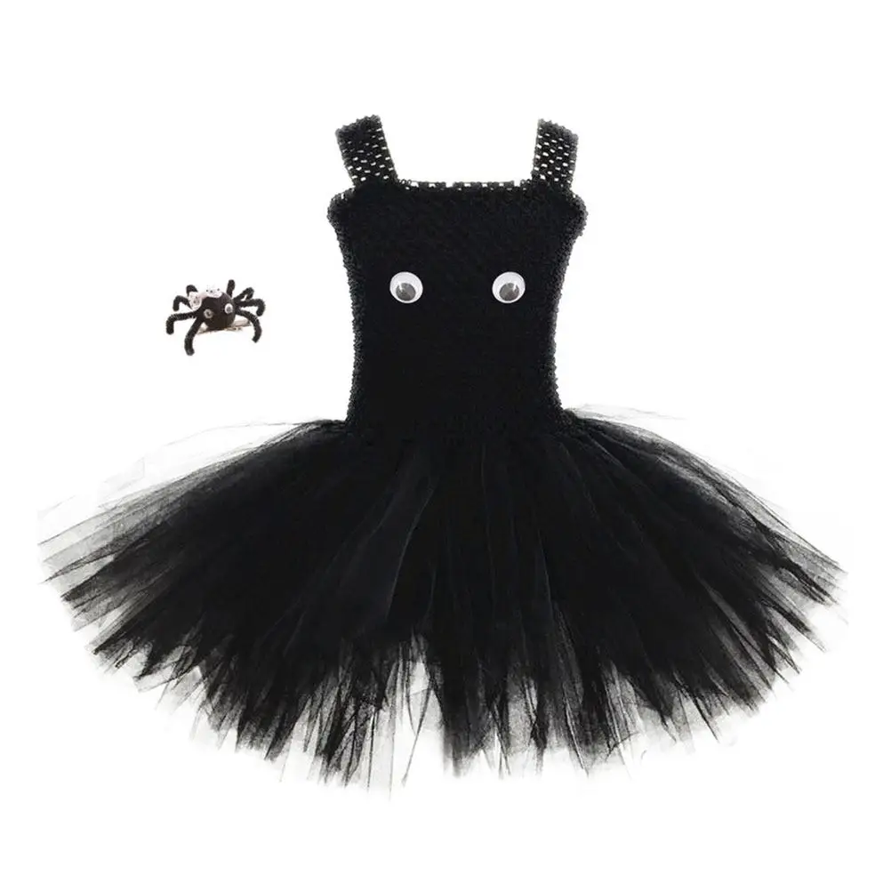 Halloween Girls Spider Tutu Dress Sleeveless Party Costume with Hair Clip Birthday Outfit