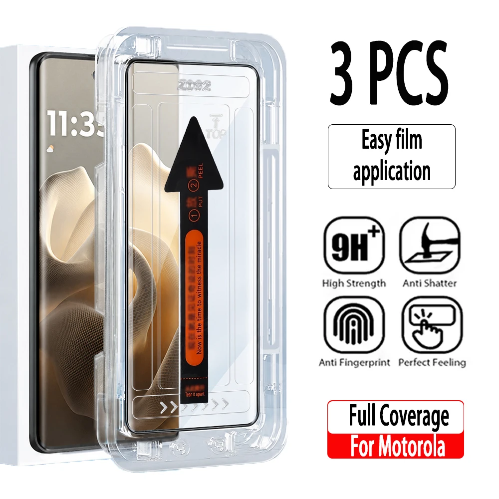 3PCS Dust-free Installation Tempered Glass For Motorola G56 G54 G84 G86 G75 Edge 70 60 Pro 70 Fusion 50 Ultra Anti-Scratch Film