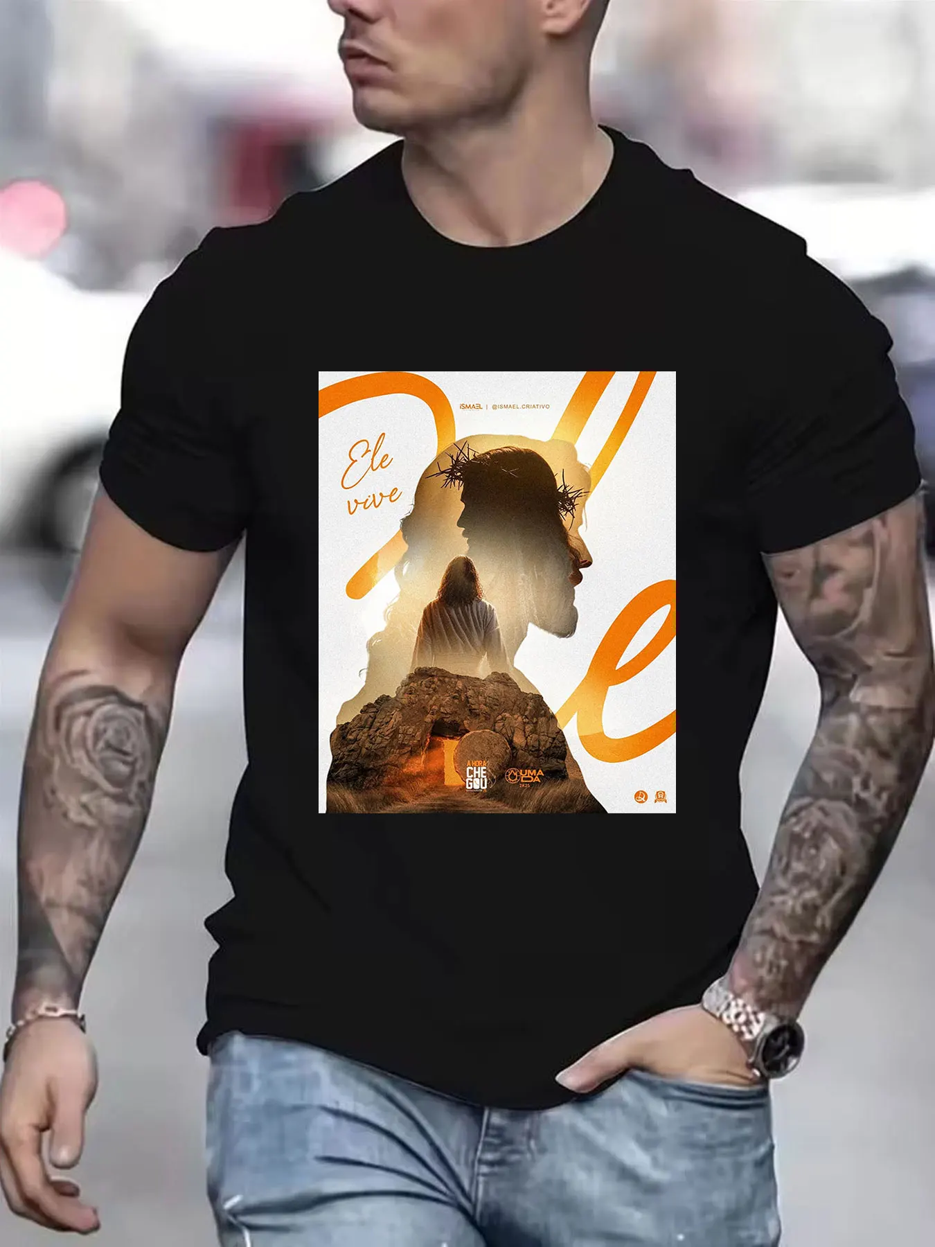 T-shirt en coton pour homme avec motif inspirant, design sur le thème de la résurrection, tissu doux et respirant, col rond décontracté