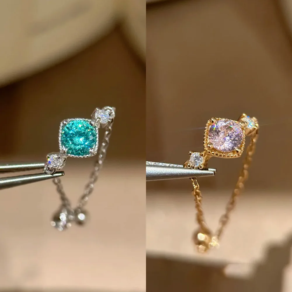 Dainty Chain Ring Women 18K Gold Plated Copper Vintage Zircon Adjustable Pull Finger Rings Luxury Minimalist Jewelry Gift