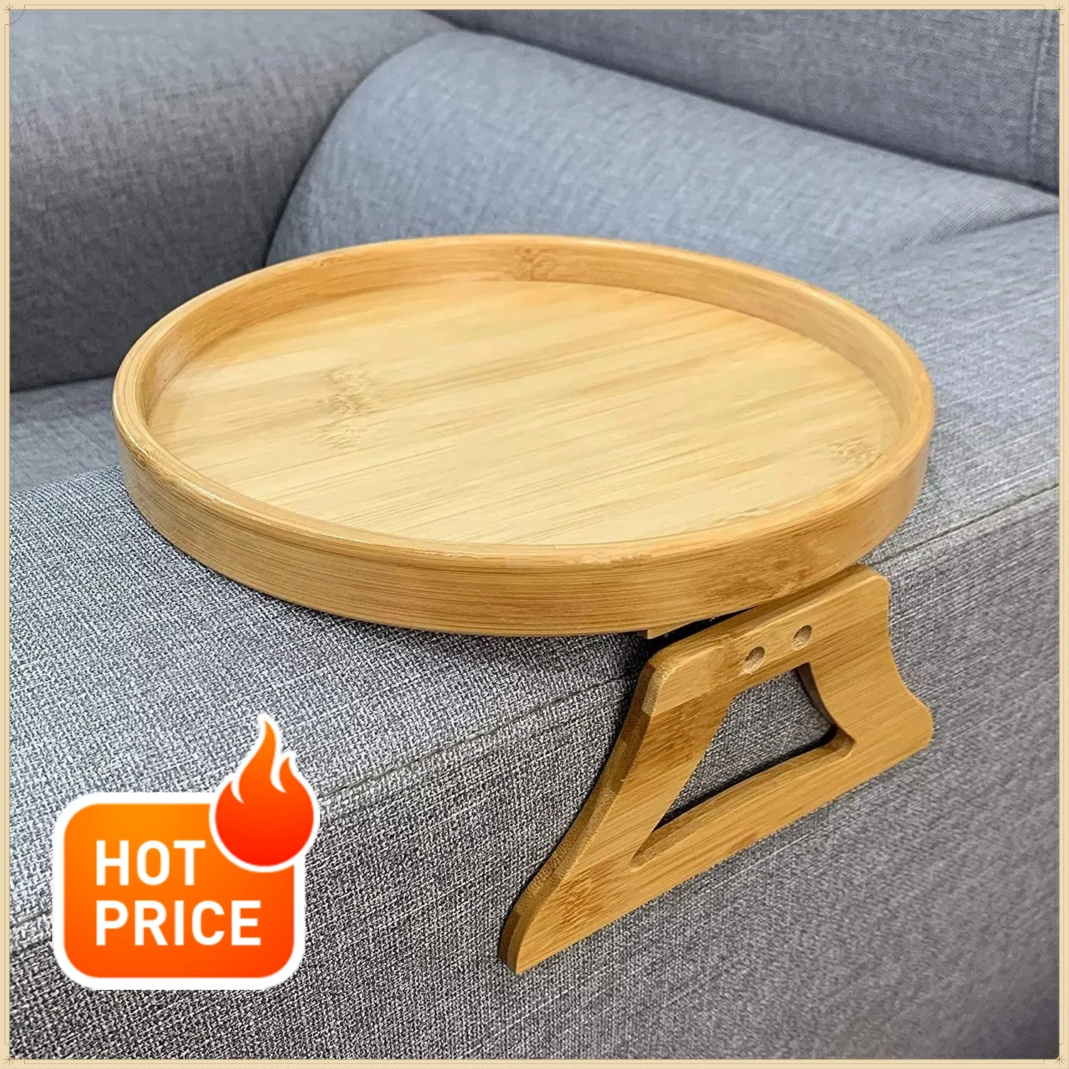 Clip-On Sofa Armrest Tray Natural Wooden Couch Arm Tray Table TV Snack Tray for Coffee Remote Control Snacks Sofa Side Holder