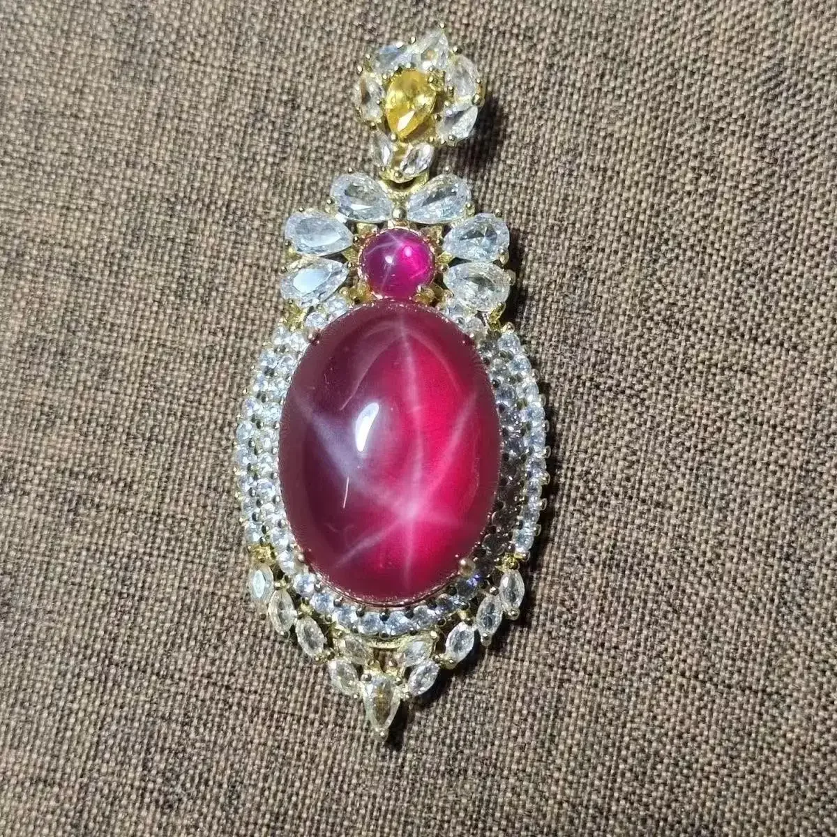 Antique antique star ruby double blessing round ring surface gilt inlaid open pendant transfer old silver jewelry