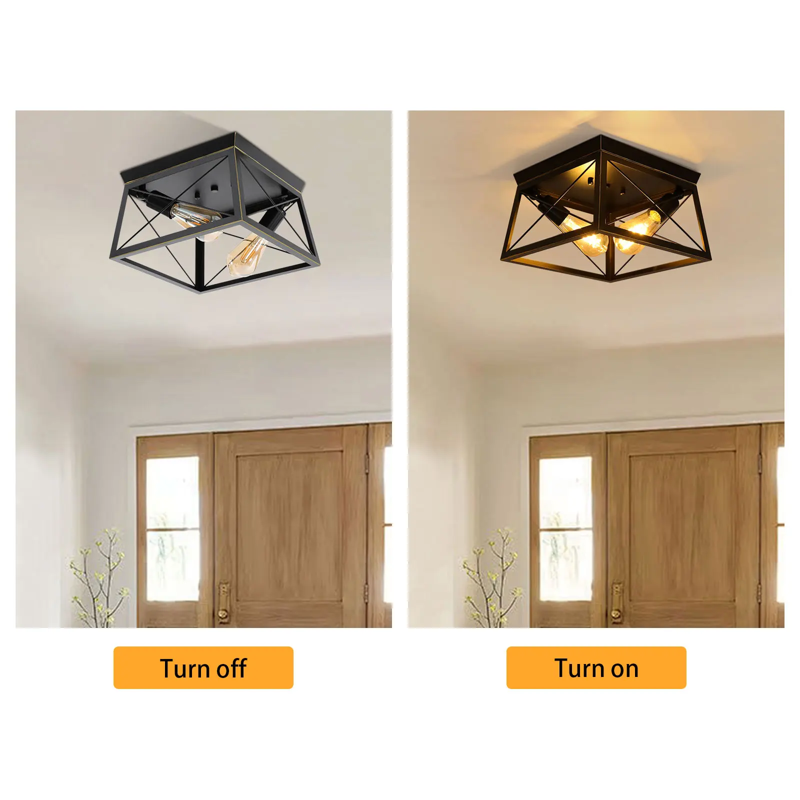 アイアンフレーム付きシーリングライト、60W電球対応、107.64フィート²の照明カバー範囲、調光可能、家庭やオフィスに簡単に設置可能