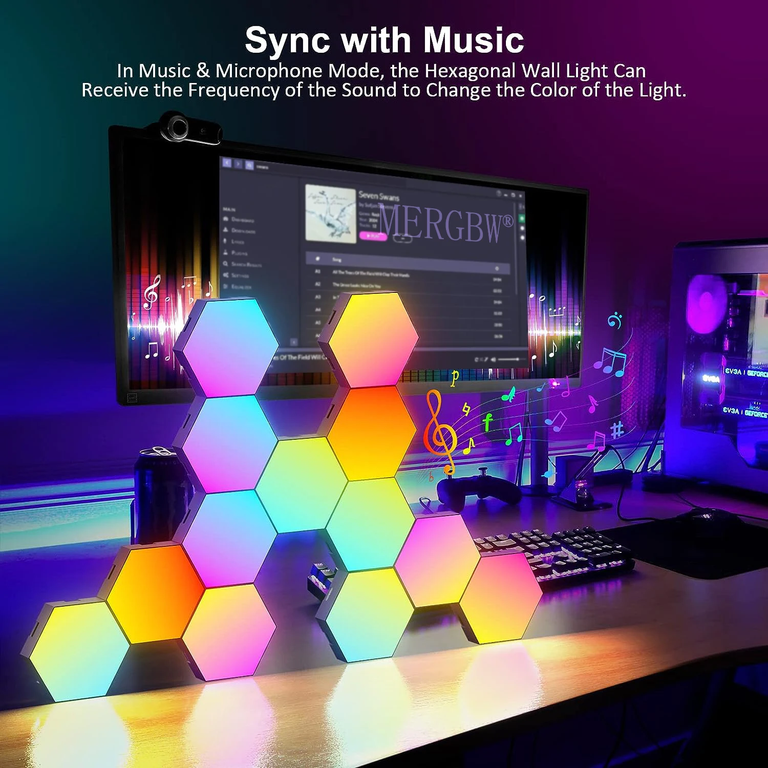 Smart Multicolor Hexagon Lights Hexagonal Wall Light APP DIY Music Sync Night Light Computer Games Room Bedroom Home Decoration