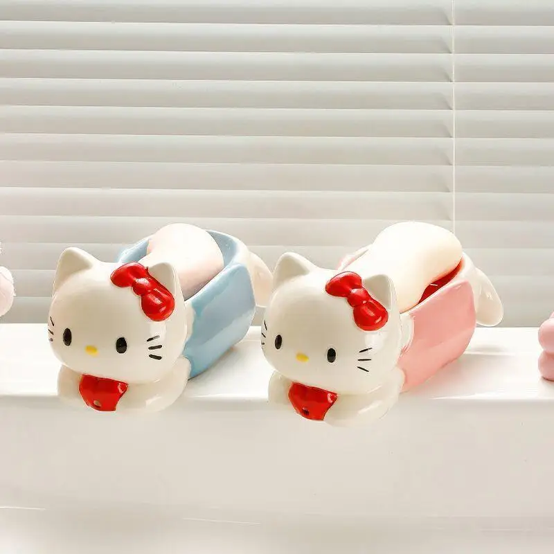 

Sanrio Soap Dish Hello Kitty Ceramics Portable At Home Bathroom Restroom Hit Product New Product Kawaii Cartoon Dormitory Travel