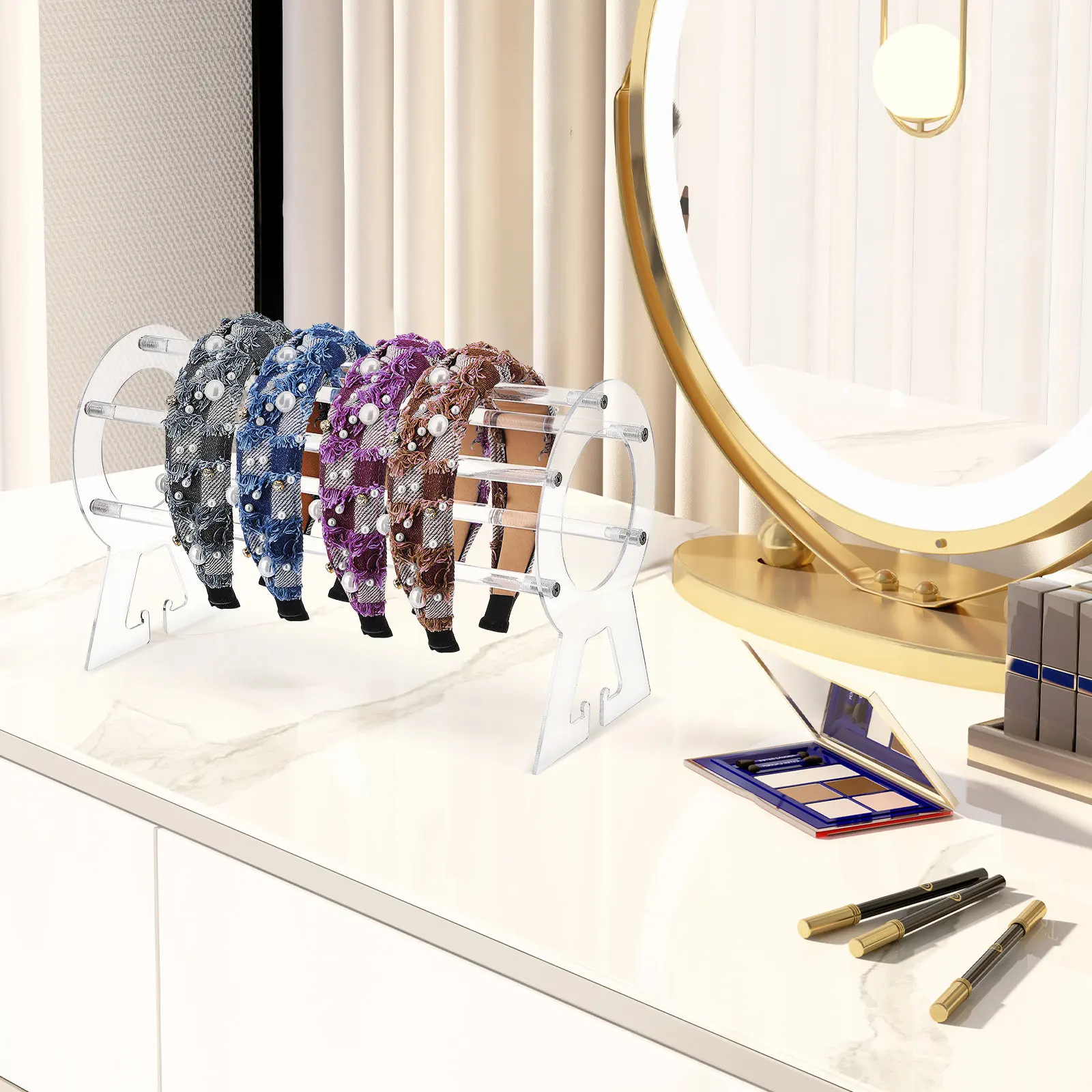 Acrylic Headband Display Holder Organizer Rack Clear Storage Stand for Headbands Hair Accessories Claw Clips Retail Home Use