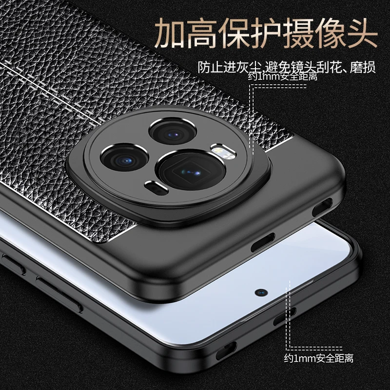 PU Leather Texure Shockproof Lens Protection Soft TPU Case For Honor Magic 6 BVL-AN00 6 Pro 6Pro BVL-AN16