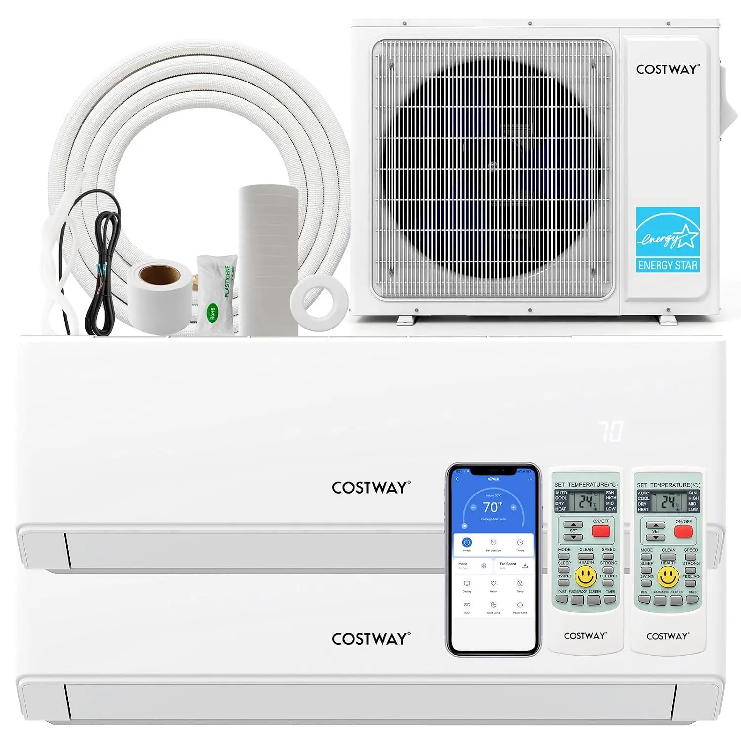 24k Dual 2 Zone Mini Split Air Conditioner, 23 SEER2 12000 BTU+ 18000 BTU, 208-230V, Wifi Enabled Multi Zones Mini, Custom