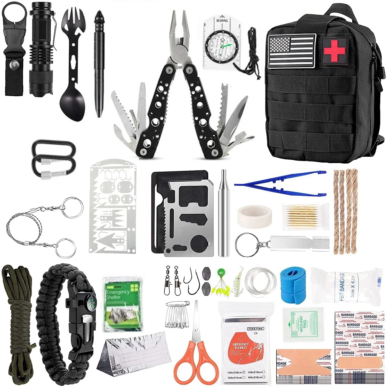 First Aid Kit for Outdoor Survival, Emergency Kits, Travel Bag, SOS Utility, Multi-tool Kit, EDC Bag for Camping and Hunting