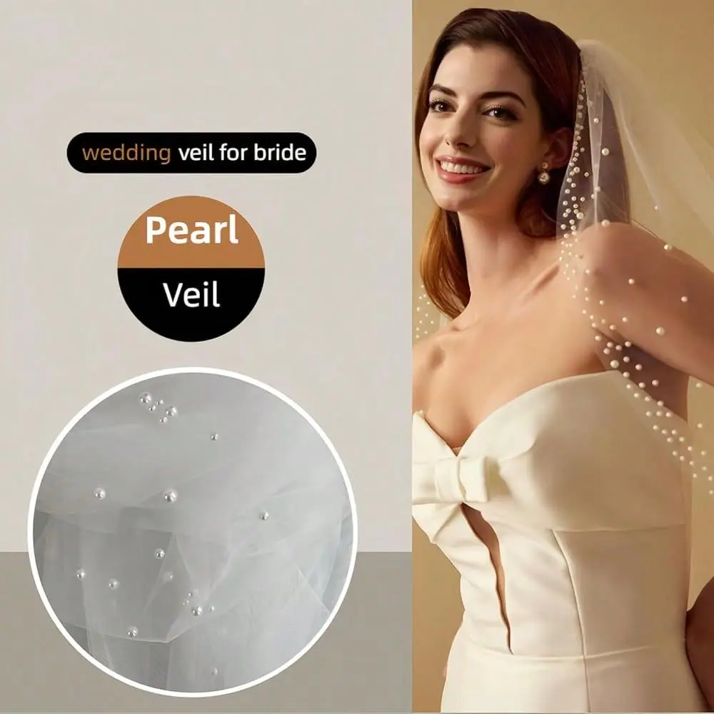 

Tier Pearl Wedding Bridal Veil With Metal Comb Headband Decorations, Bride To Be Gift, Wedding Colorname 39InchOffWhite