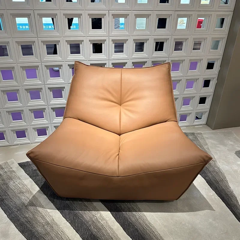 Single leisure chair, lazy chair, living room full leather first layer cowhide rotating big black cow matching new models
