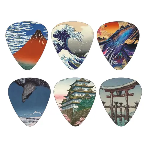 New 12pcs/set  Guitar Picks -  Japanese Culture Style Theme Painting Shrapnel,  for bass, ukulele musical instrument accessories