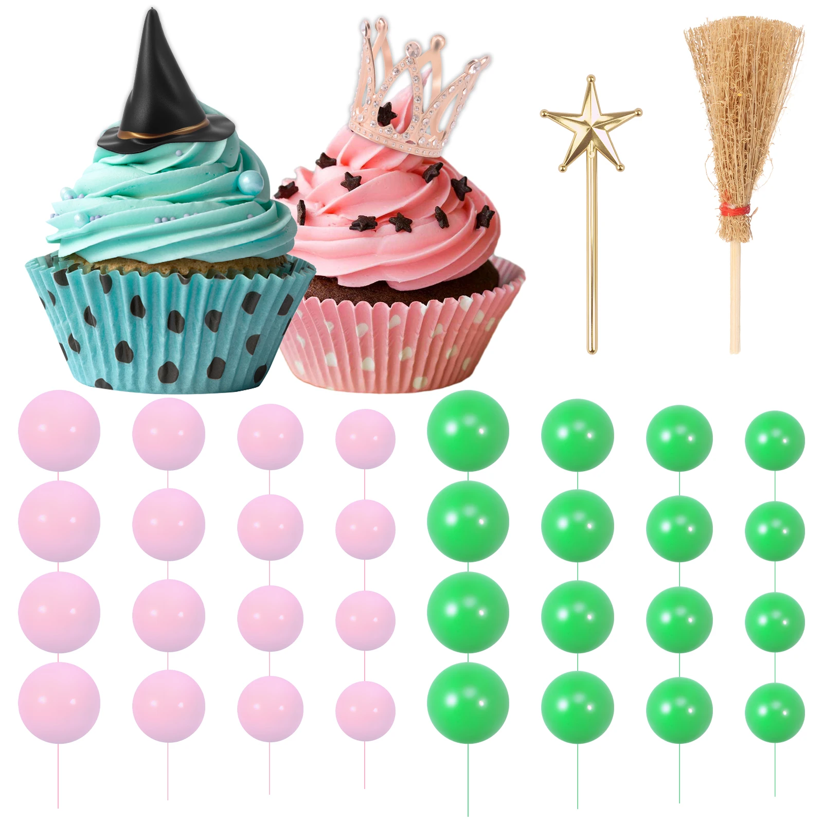 Juego de decoración para tarta con forma de bola, varita reutilizable de fácil limpieza, decoración para fiesta temática de cumpleaños, 44 Uds.