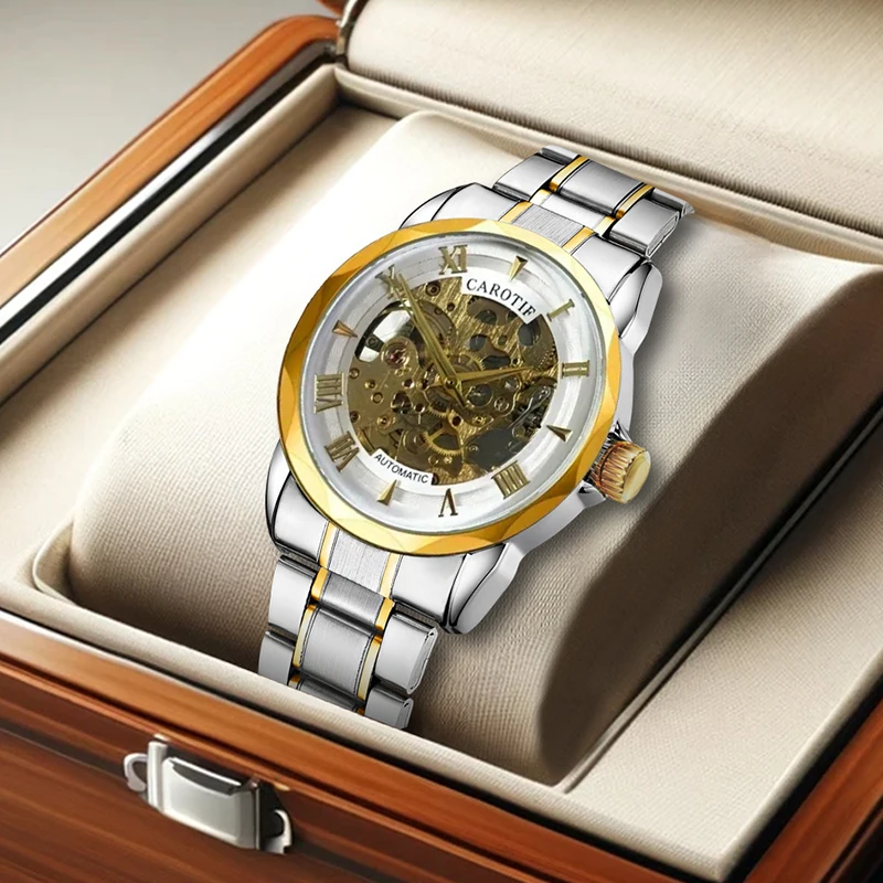 

Высококачественные, стильные и практичные мужские механические часы с золотым корпусом и двухцветным металлическим ремешком идеально подходят в качестве праздничного подарка.